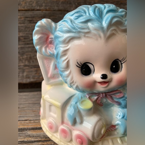 Vintage Mid Century Nursery planter Big eyed Bear Pastel kitsch Big Eyes Rubens - Picture 5 of 11